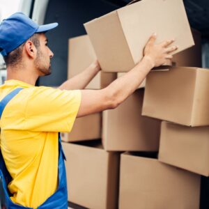 Driver delivering packages