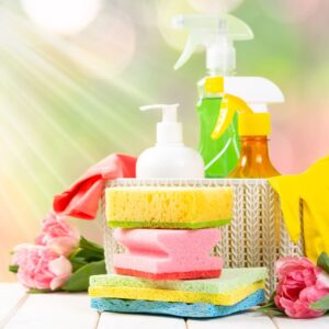 array of cleaning supplies