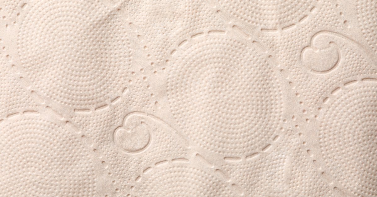 A close-up of a sheet of toilet paper. The intricate patterns that make up the tissue's design are visible.