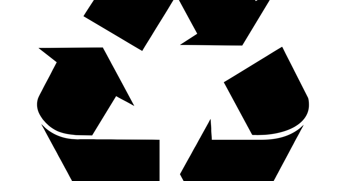 Large recyclable symbol with three large arrows following each other in a triangular shape over a white background.