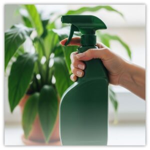 Green cleaning product with plant behind it