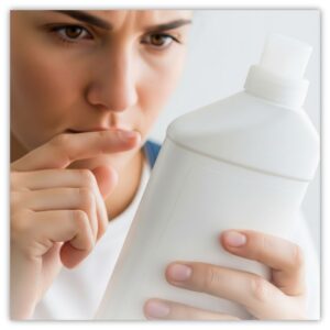 person looking at cleaning product label