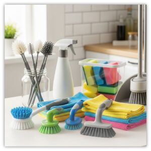 Cleaning products on counter