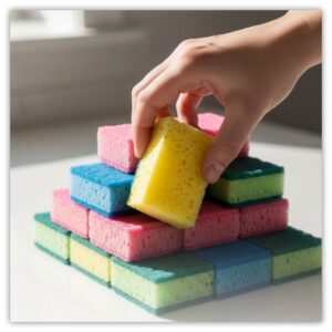 neat stack of sponges